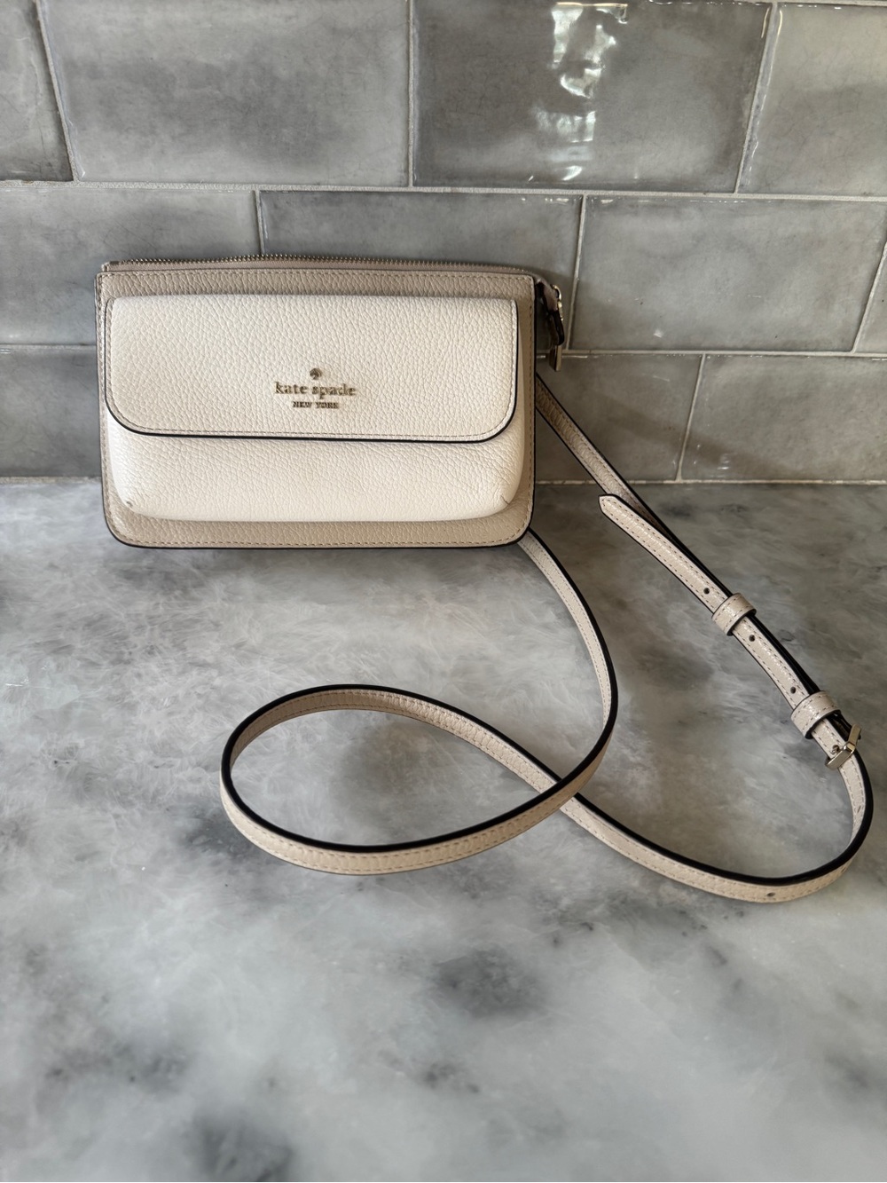 kate spade cream and white leather crossbody bag